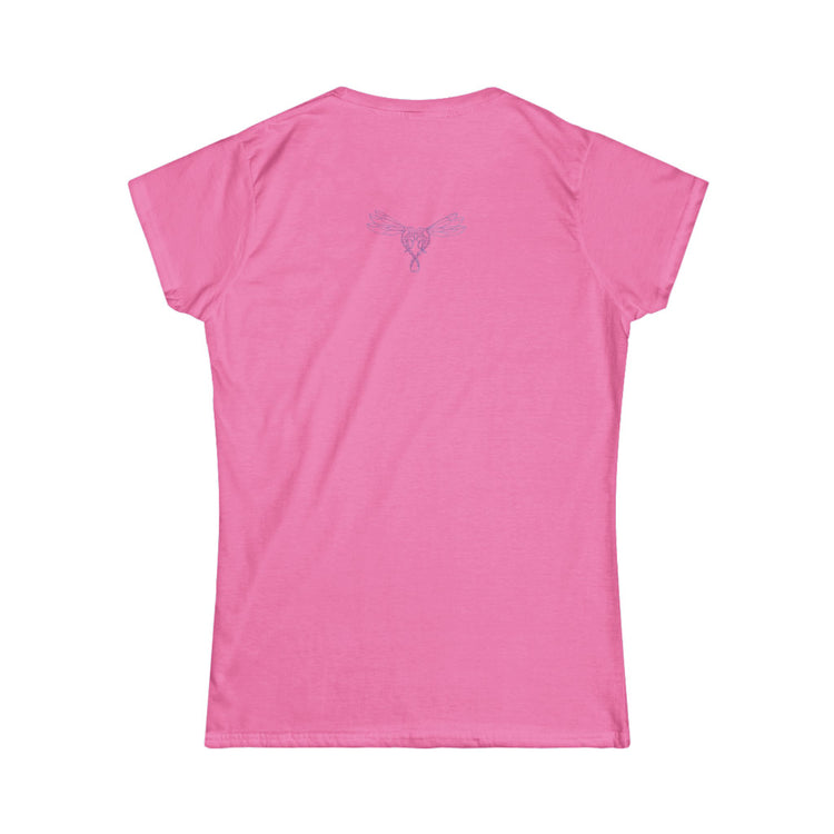 Back of Latinas and tequila short sleeve shirt with purple dragonfly logo