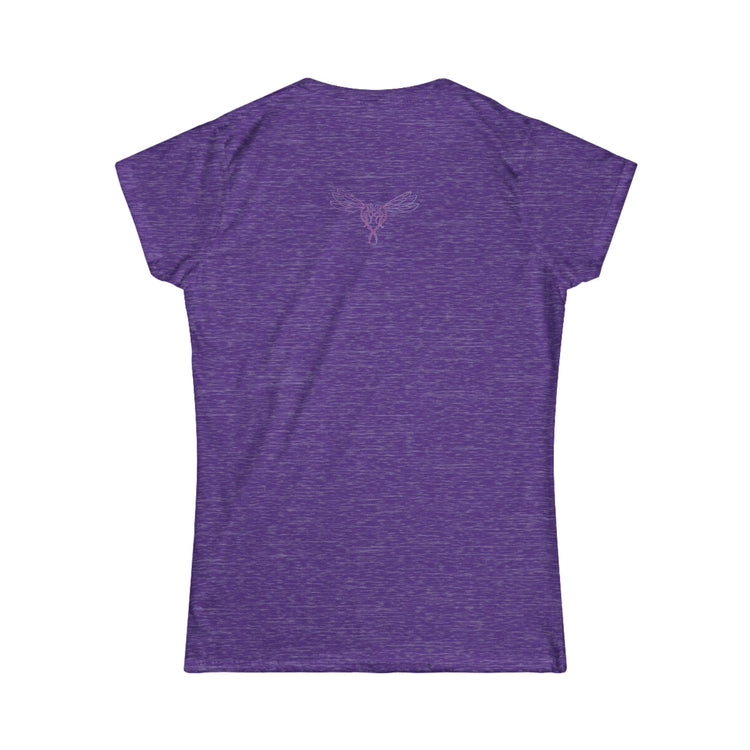 Back of Latinas and tequila purple shirt with lavender logo.
