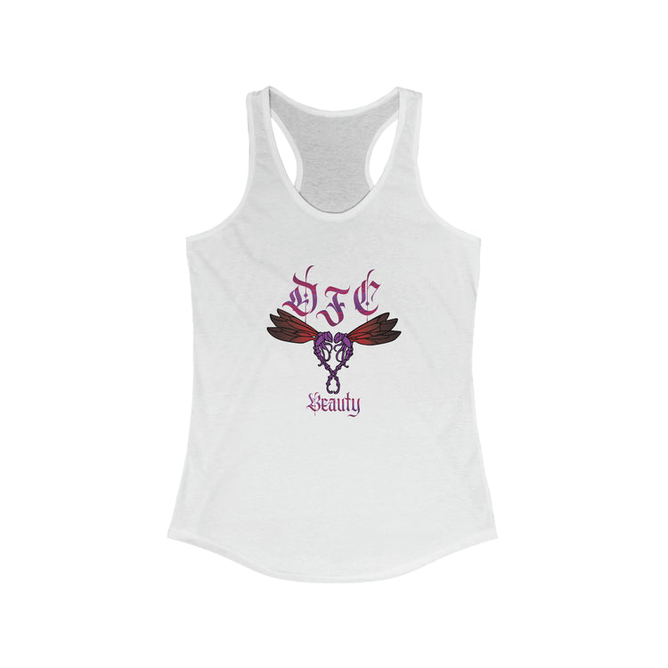 White racer back dragonfly logo tank top