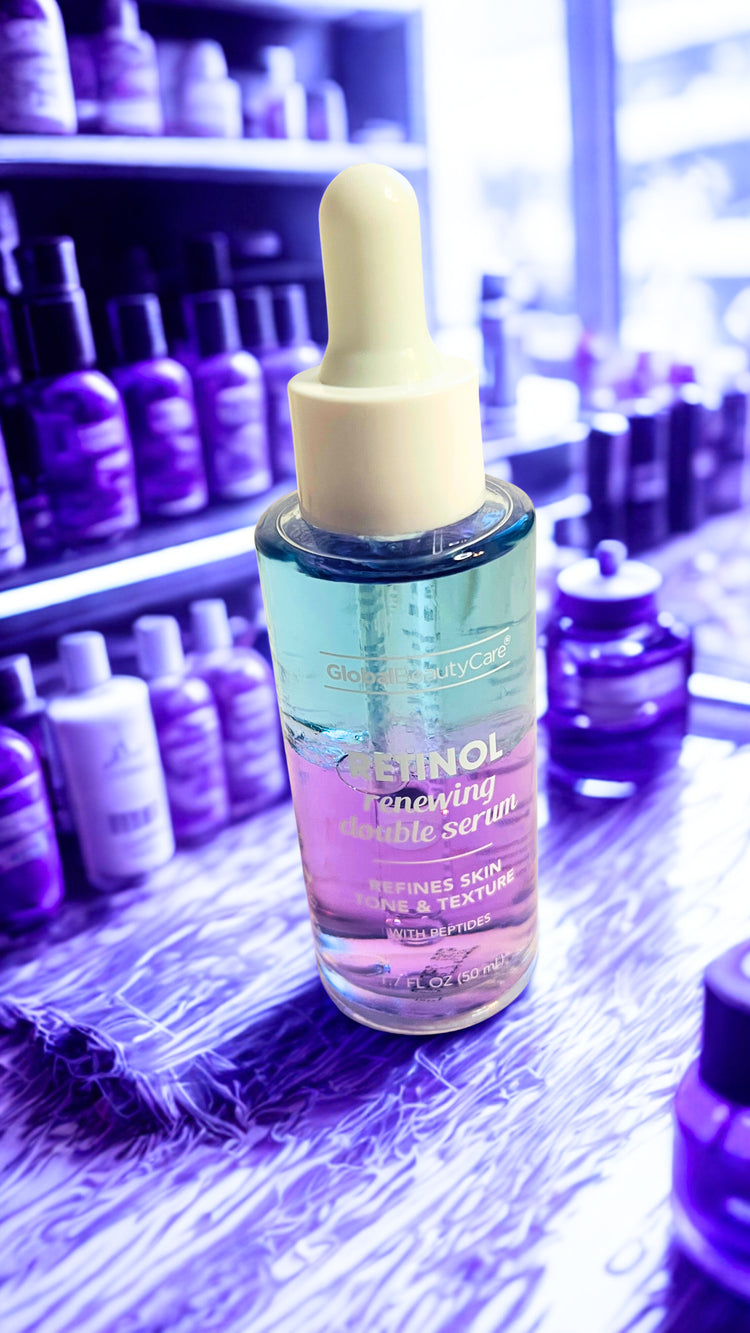 Limited Edition Retinol Serum bottle on a shelf with similar products in the background.