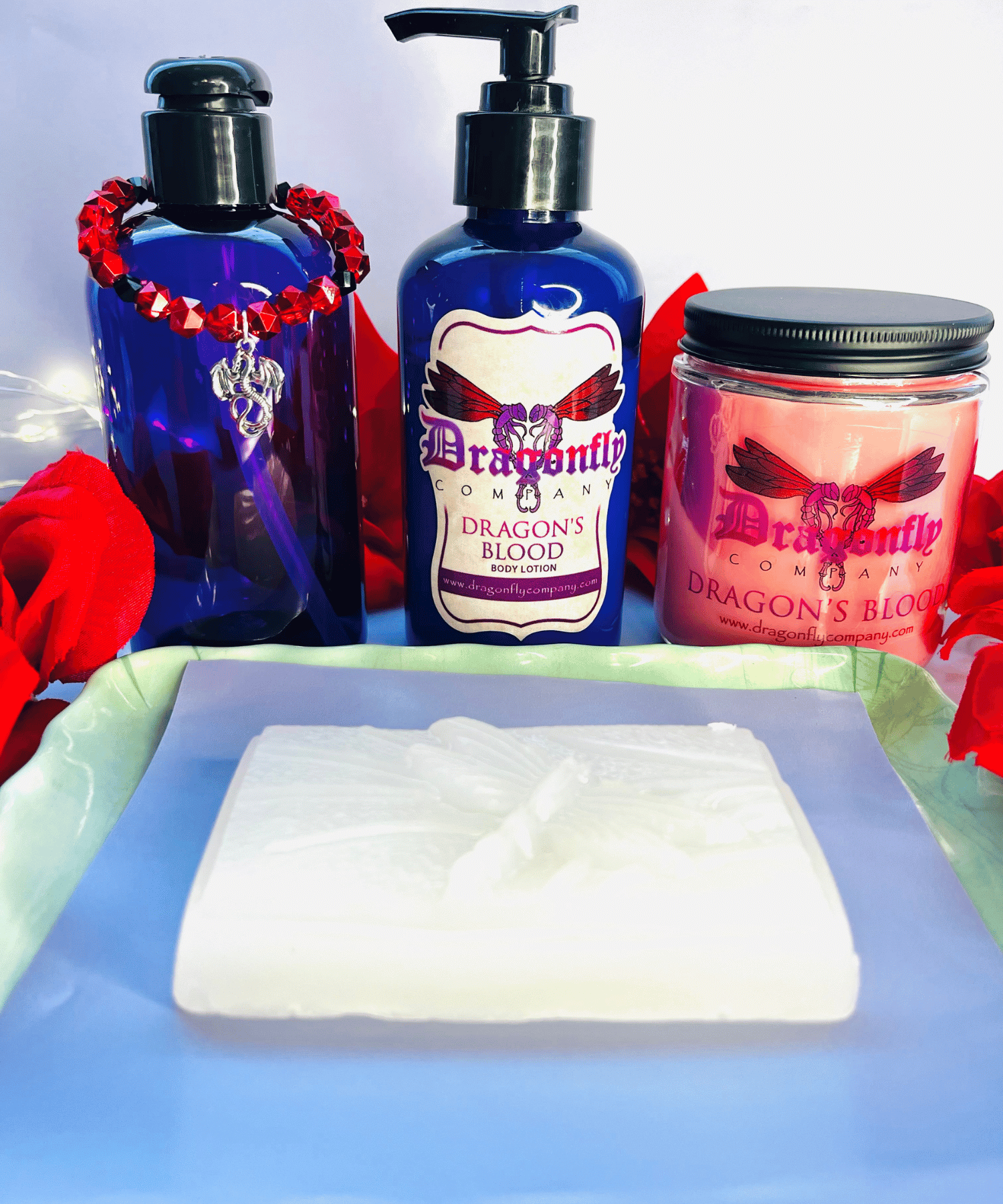 This Bundle comes with a 5oz soap, 10oz lotion, 8oz candle and one bracelet .