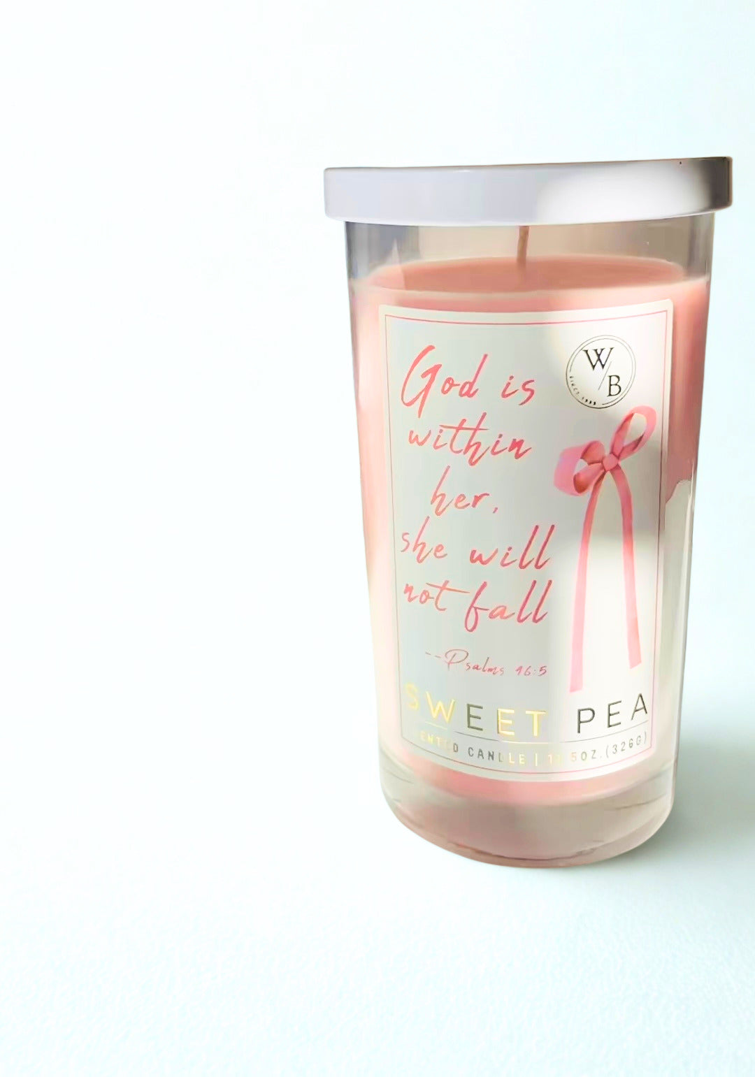 Candle with a label on a white background