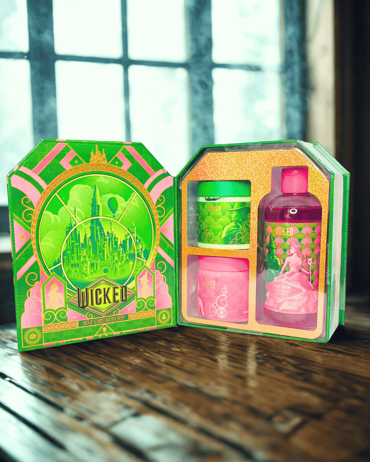 Wicked themed gift set with a body wash, body butter and sugar scrub .