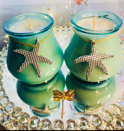 Ocean Stars Candle's  Decorative with a fragrance filled with mint, ivy and a kiss of red grape very relaxing and fresh .